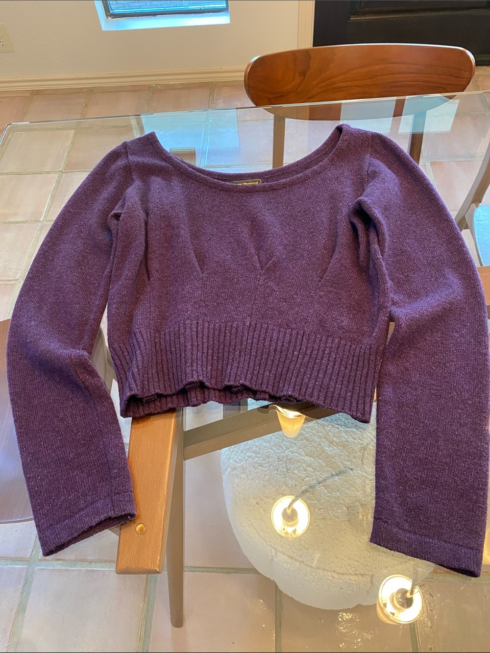 Vivienne Westwood Purple Off-the-Shoulder Cropped Sweater